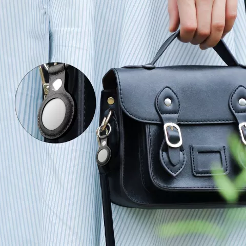 &Eacute;tui et porte-cl&eacute;s en cuir artificiel compatible avec Apple AirTag - Noir
