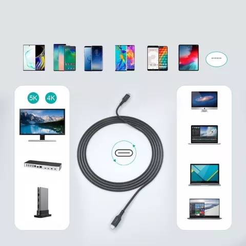 Choetech 100W C&acirc;ble USB-C 2M PD 4K 10Gbps Charge Rapide Alimentation de Charge Rapide - Noir