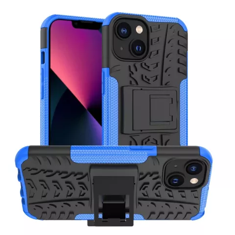 Coque en plastique et TPU antid&eacute;rapante Kickstand pour iPhone 14 - bleu