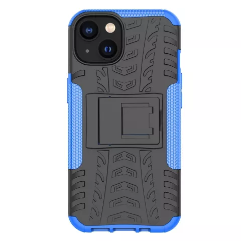 Coque en plastique et TPU antid&eacute;rapante Kickstand pour iPhone 14 - bleu