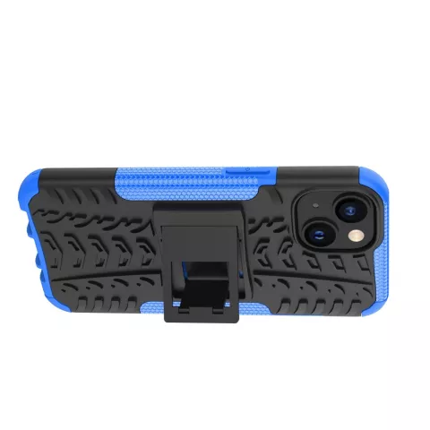 Coque en plastique et TPU antid&eacute;rapante Kickstand pour iPhone 14 - bleu