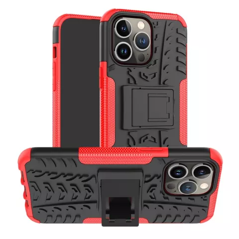 Coque anti-d&eacute;rapante en plastique et TPU Shockproof Kickstand pour iPhone 14 Pro - rouge