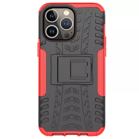 Coque anti-d&eacute;rapante en plastique et TPU Shockproof Kickstand pour iPhone 14 Pro - rouge