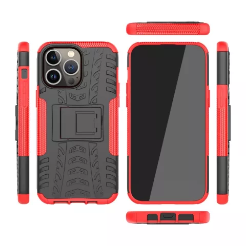 Coque anti-d&eacute;rapante en plastique et TPU Shockproof Kickstand pour iPhone 14 Pro - rouge