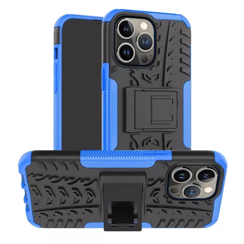 Coque anti-d&eacute;rapante en plastique et TPU Shockproof Kickstand pour iPhone 14 Pro - bleu