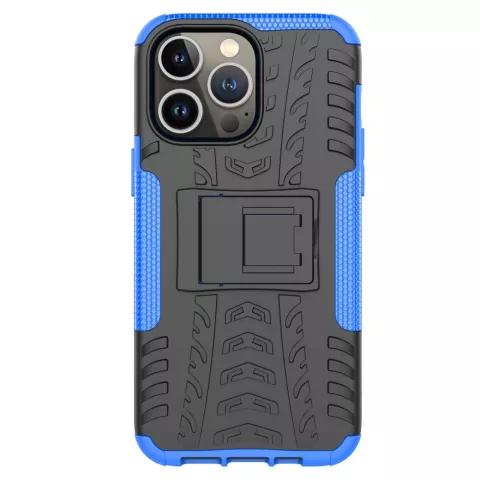 Coque anti-d&eacute;rapante en plastique et TPU Shockproof Kickstand pour iPhone 14 Pro - bleu