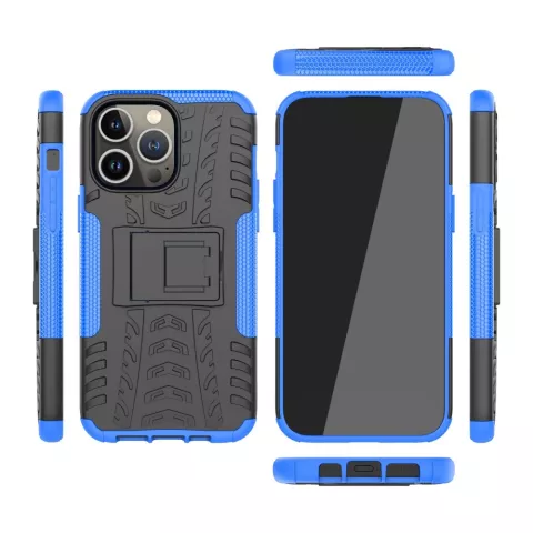 Coque anti-d&eacute;rapante en plastique et TPU Shockproof Kickstand pour iPhone 14 Pro - bleu