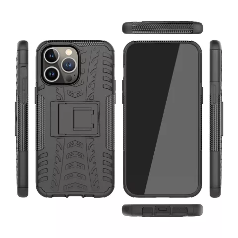 Coque en plastique et TPU antid&eacute;rapante Kickstand pour iPhone 14 Pro Max - noir