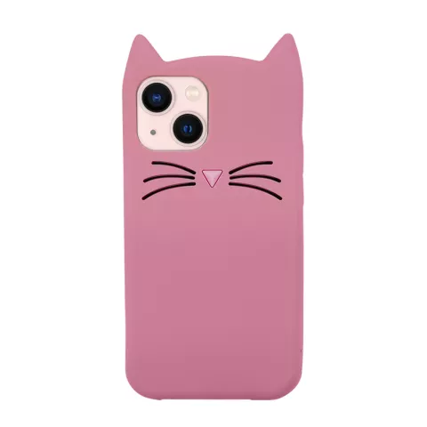 Coque en silicone chat mignon pour iPhone 14 - rose