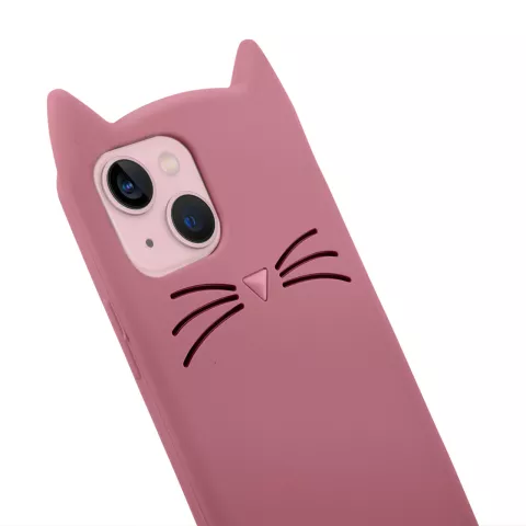 Coque en silicone chat mignon pour iPhone 14 - rose