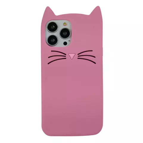 Coque en silicone chat mignon pour iPhone 14 Pro - rose