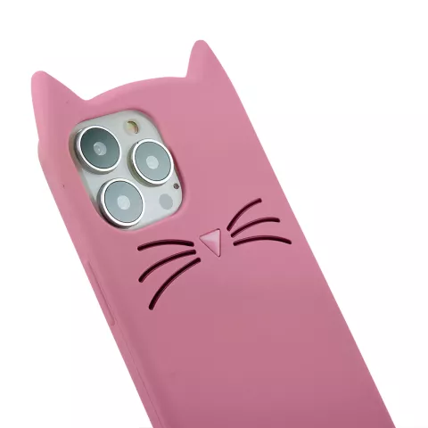 Coque en silicone chat mignon pour iPhone 14 Pro Max - rose