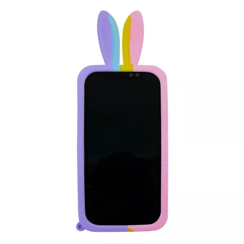 Coque en silicone Bunny Pop Fidget Bubble pour iPhone 14 Plus - rose, jaune, bleu et violet