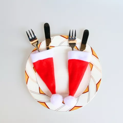 10 Pi&egrave;ces Mini Chapeau de P&egrave;re No&euml;l D&eacute;coration de Chapeau de P&egrave;re No&euml;l pour Couverts ou Pic dans l&#039;Arbre de No&euml;l - Rouge et Blanc
