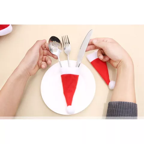 10 Pi&egrave;ces Mini Chapeau de P&egrave;re No&euml;l D&eacute;coration de Chapeau de P&egrave;re No&euml;l pour Couverts ou Pic dans l&#039;Arbre de No&euml;l - Rouge et Blanc