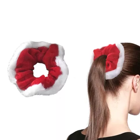 Chouchou de No&euml;l &eacute;lastique pour cheveux de No&euml;l - Bracelet de d&eacute;coration pour cheveux - Rouge et blanc