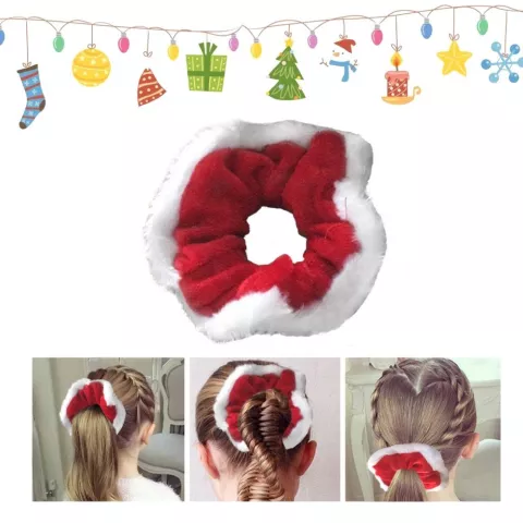 Chouchou de No&euml;l &eacute;lastique pour cheveux de No&euml;l - Bracelet de d&eacute;coration pour cheveux - Rouge et blanc