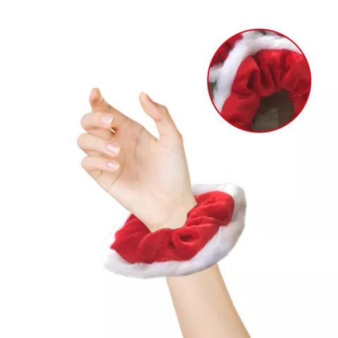Chouchou de No&euml;l &eacute;lastique pour cheveux de No&euml;l - Bracelet de d&eacute;coration pour cheveux - Rouge et blanc