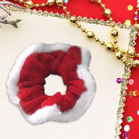 Chouchou de No&euml;l &eacute;lastique pour cheveux de No&euml;l - Bracelet de d&eacute;coration pour cheveux - Rouge et blanc
