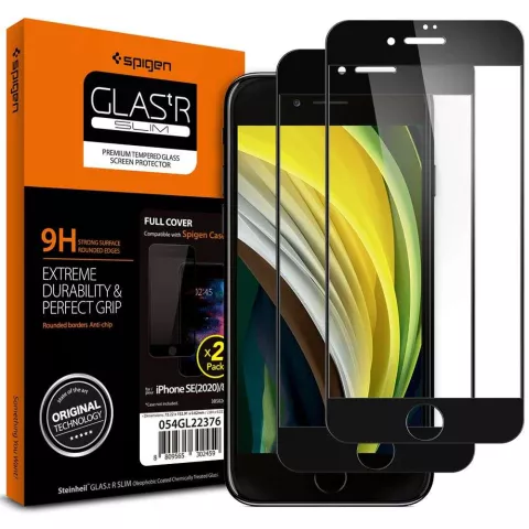 Spigen Screentector Full Cover Glass Pack de 2 pour iPhone 7, 8, SE 2020 et SE 2022 - Noir