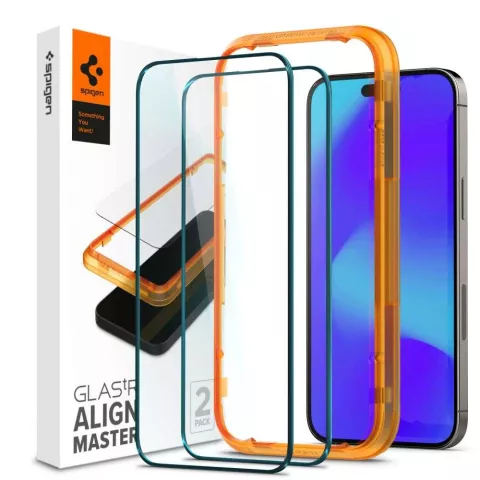 Spigen AlignMaster Full Cover Glass 2 pack pour iPhone 14 Pro - Tempered Glass