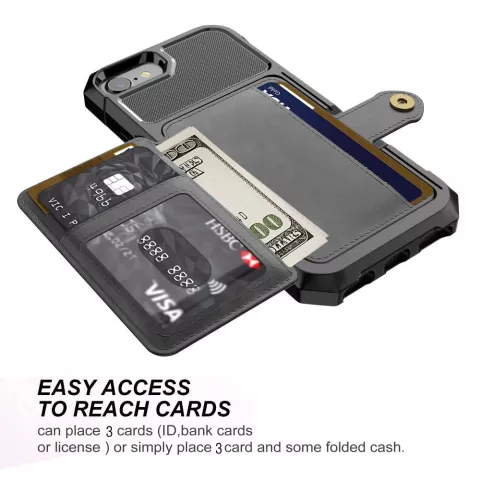 Just in Case Porte-cartes magn&eacute;tique &Eacute;tui hybride pour iPhone 6 6s 7 8 SE 2020 et SE 2022 - Noir