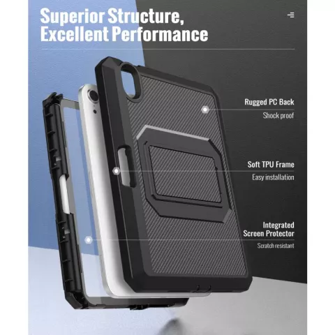 Just in Case Heavy Duty Case cover compatible avec iPad mini 6 (2021) &amp; iPad mini 7 (2024) - noir