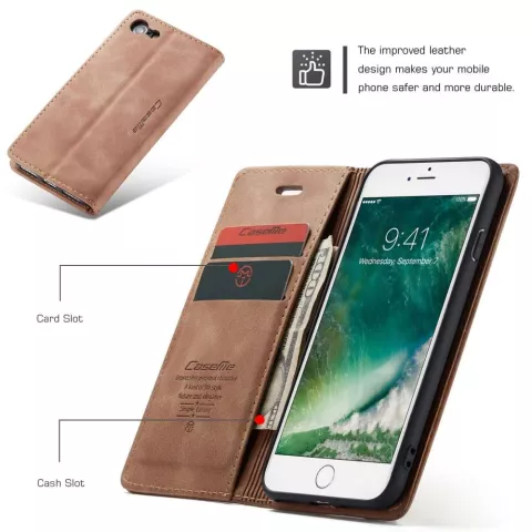 Caseme Retro Wallet Case &eacute;tui compatible avec iPhone 7, 8, SE 2020 et SE 2022 - marron