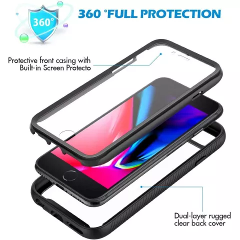 Just in Case 360 Full Cover Defense Case compatible avec iPhone SE 2020 et iPhone SE 2022 - noir