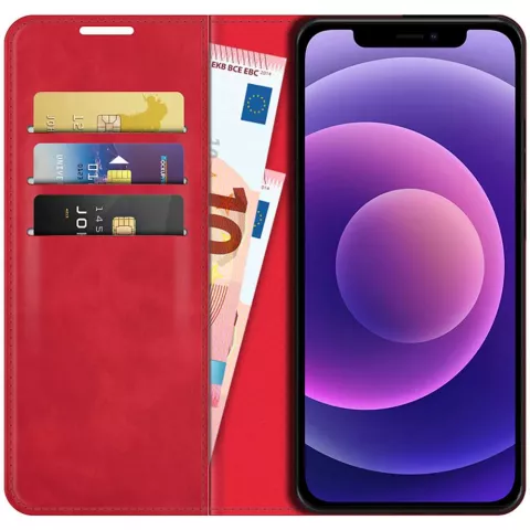 Just in Case Wallet Case &Eacute;tui magn&eacute;tique compatible avec iPhone 12 Pro Max - rouge
