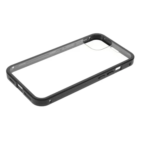 Just in Case Coque en Verre Tremp&eacute; Magn&eacute;tique en M&eacute;tal compatible avec iPhone 13 mini - noir et transparent