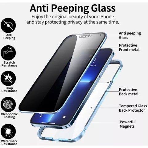 Just in Case Coque de Protection en Verre Tremp&eacute; Magn&eacute;tique en M&eacute;tal compatible avec iPhone 13 Pro - Noir