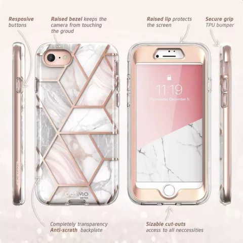 Coque Supcase Cosmo Case Marble pour iPhone SE 2020 et iPhone SE 2022 - or rose
