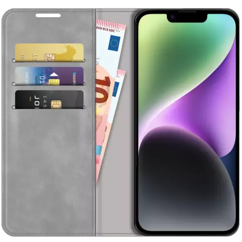 Just in Case Wallet Case &Eacute;tui magn&eacute;tique compatible avec iPhone 14 - gris