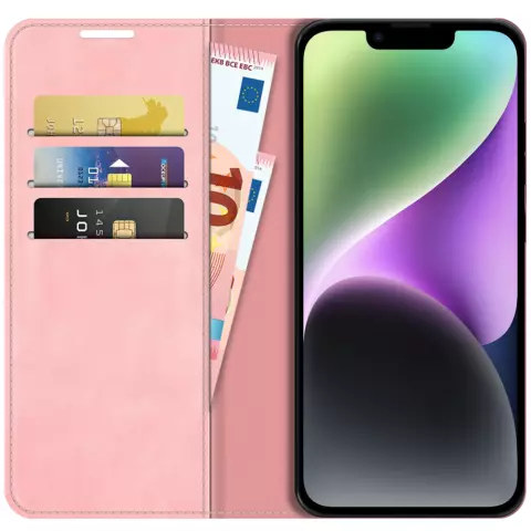 Just in Case Wallet Case &Eacute;tui magn&eacute;tique compatible avec iPhone 14 Plus - rose