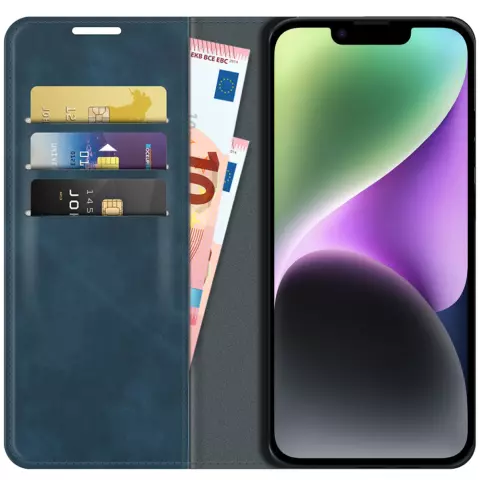 Just in Case Wallet Case &Eacute;tui magn&eacute;tique compatible avec iPhone 14 Plus - bleu