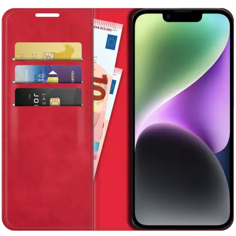Just in Case Wallet Case &Eacute;tui magn&eacute;tique compatible avec iPhone 14 Plus - rouge