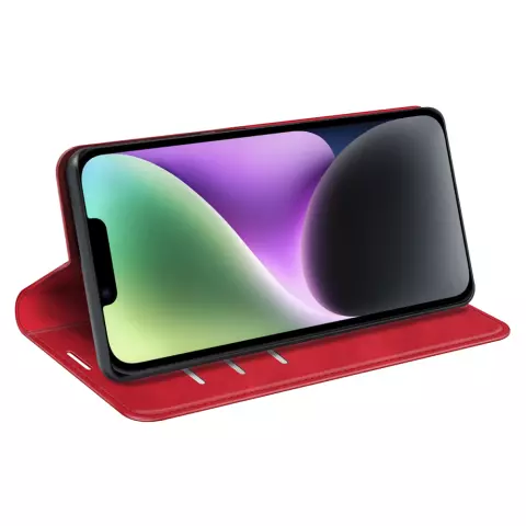 Just in Case Wallet Case &Eacute;tui magn&eacute;tique compatible avec iPhone 14 Plus - rouge