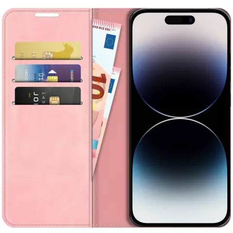 Just in Case Wallet Case &Eacute;tui magn&eacute;tique compatible avec iPhone 14 Pro Max - rose