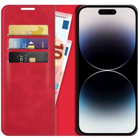 Just in Case Wallet Case &Eacute;tui magn&eacute;tique compatible avec iPhone 14 Pro Max - rouge