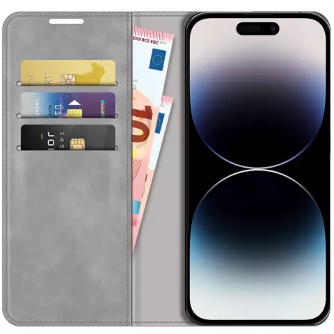 Just in Case Wallet Case &Eacute;tui magn&eacute;tique compatible avec iPhone 14 Pro Max - gris
