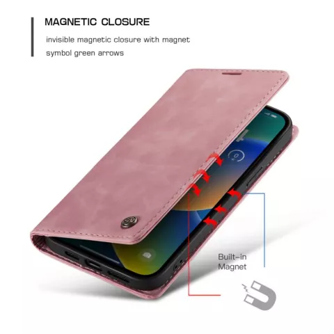 Caseme Retro Wallet Case compatible avec iPhone 14 - rose