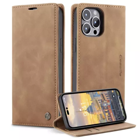 Caseme Retro Wallet Case compatible avec iPhone 14 Pro - marron