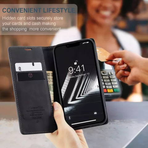 Caseme Retro Wallet Case compatible avec iPhone 14 Plus - noir