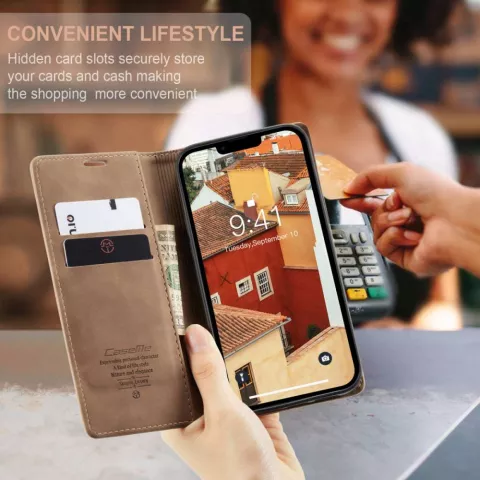 Caseme Retro Wallet Case compatible avec iPhone 14 Plus - marron