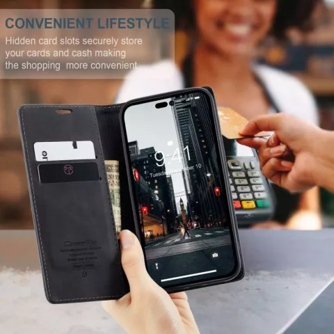 Caseme Retro Wallet Case compatible avec iPhone 14 Pro Max - noir
