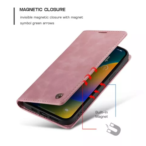 Caseme Retro Wallet Case compatible avec iPhone 14 Pro Max - rose