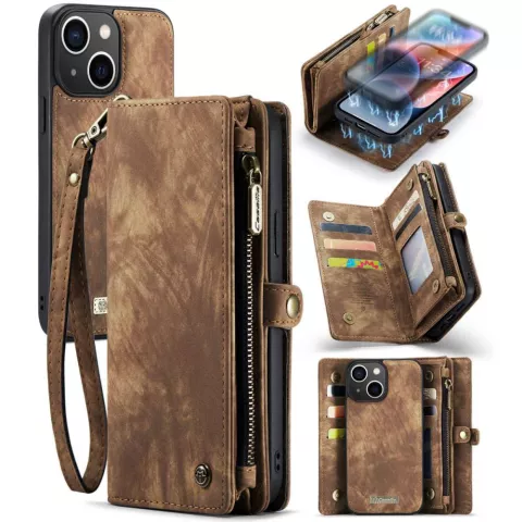 Caseme Vintage &Eacute;tui portefeuille compatible avec iPhone 14 - marron