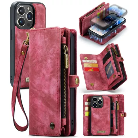 Caseme Vintage &Eacute;tui portefeuille compatible avec iPhone 14 Pro - rouge