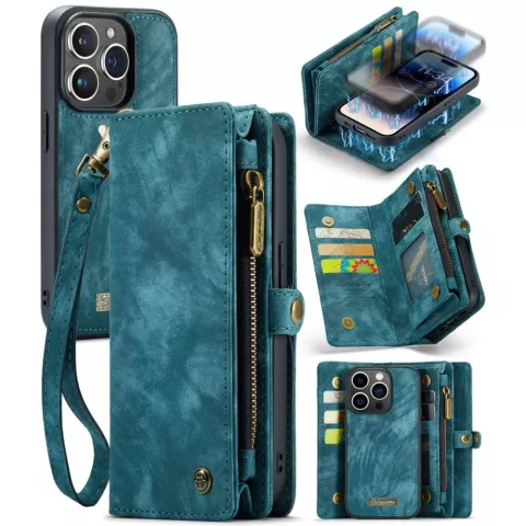 Caseme Vintage &Eacute;tui portefeuille compatible avec iPhone 14 Pro - bleu